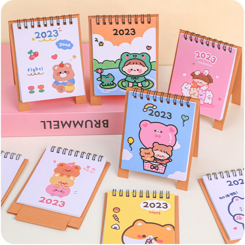 Lịch 2023 để bàn hình gấu thỏ dễ thương - Lịch chữ A mini trang trí bàn học, bàn làm việc kèm NOTE cute, Sỉ Lịch 2023