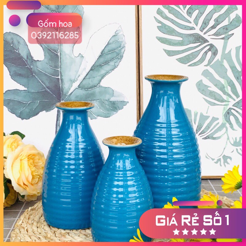 Bộ lọ hoa gốm sứ, bình hoa decor, set bình 3 lọ quà tặng sắc màu