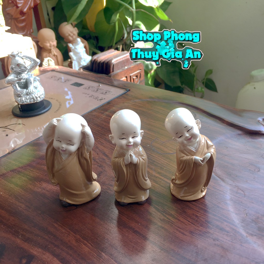 Tượng Chú Tiểu Tam Không, Hàng Thủ công tại Việt Nam Trang trí Nội Thất, phòng làm việc, bàn trà bể cá (Bộ 03 tượng)