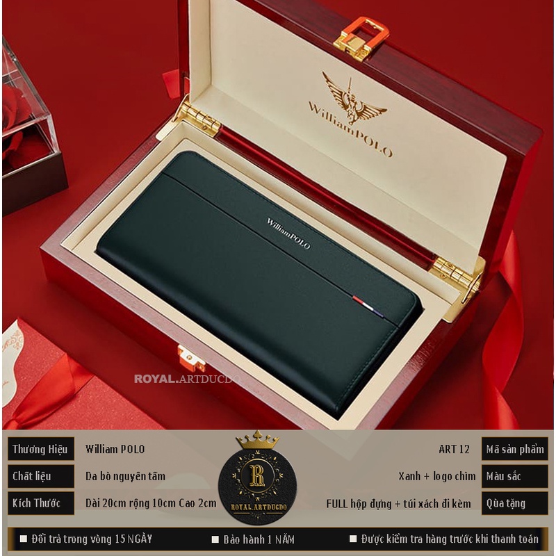 Ví da nam - ví đứng cầm tay - Full hộp đựng cao cấp williampolo