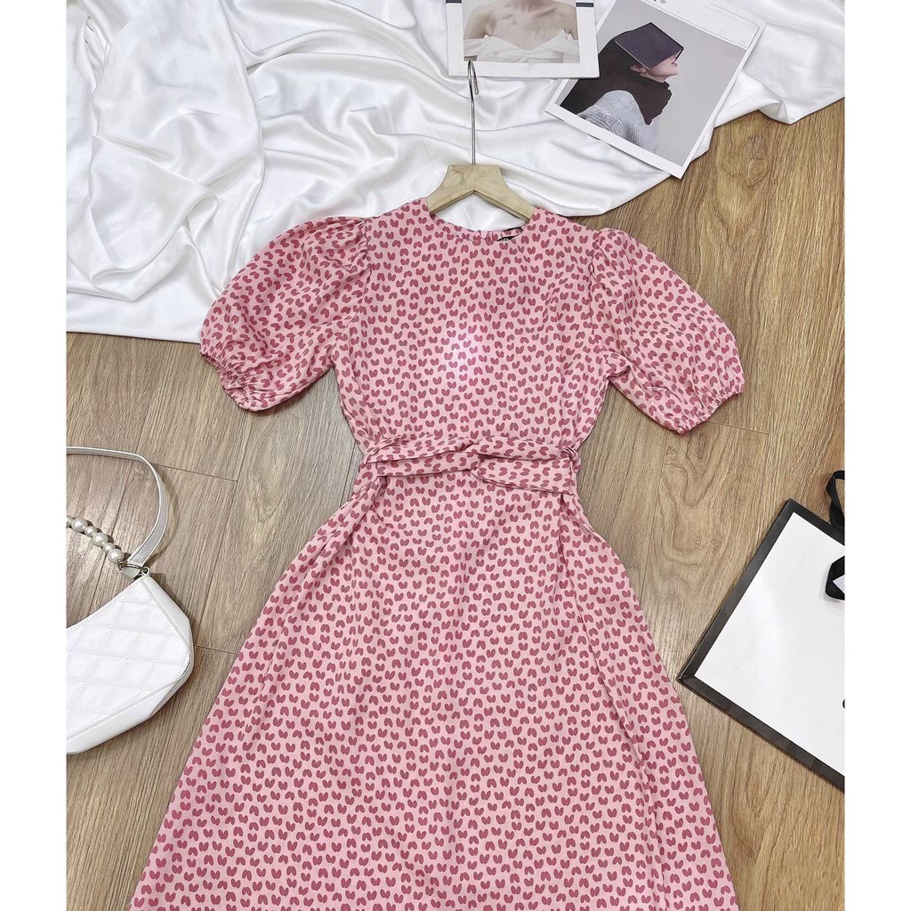 Váy tim ulzzang dáng dài cổ tròn voan tơ - Đầm hoa nhí Vintage Vaytimhong | BigBuy360 - bigbuy360.vn