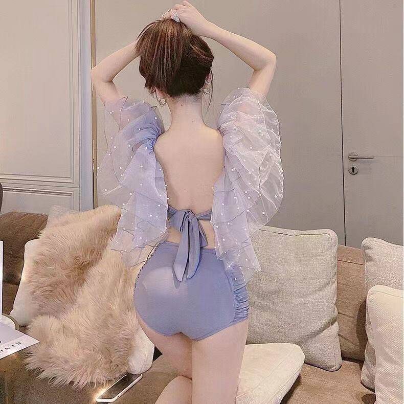 Retro pearl bikini gathered fairy swimsuit cover belly slime splitting swimwear beachwear | BigBuy360 - bigbuy360.vn