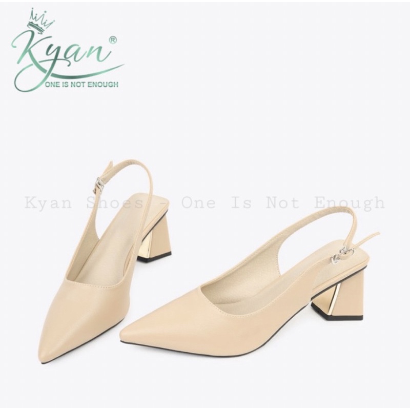 Giày Cao Gót Sling Back Clasic Da Trơn Gót Hình Học Si Đồng Cao 6 Cm KYAN00322