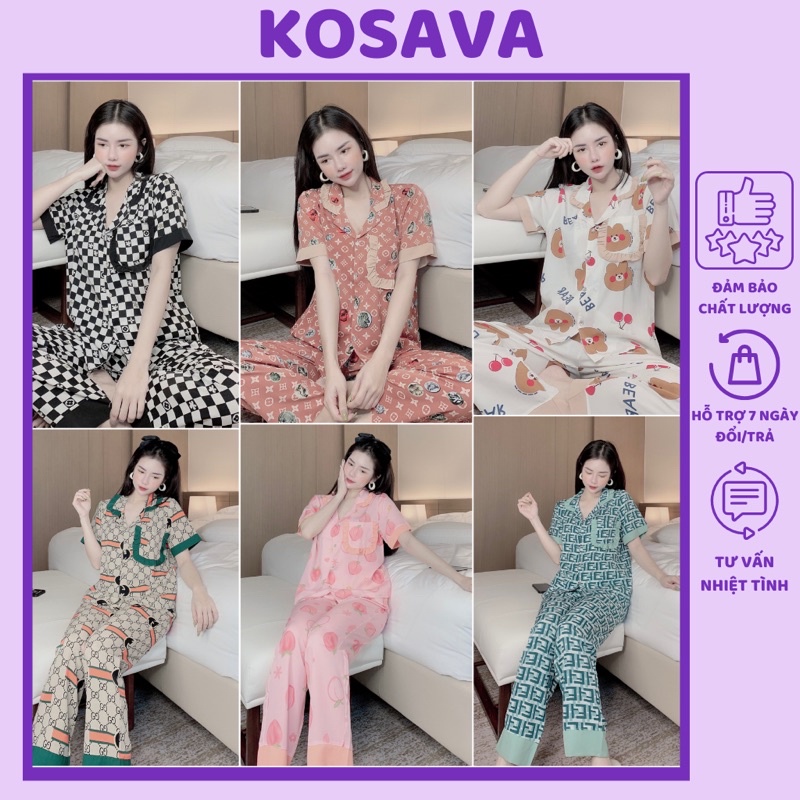 Đồ bộ nữ lụa ngủ pijama tay ngắn quần dài dễ thương mặc nhà KOSAVA