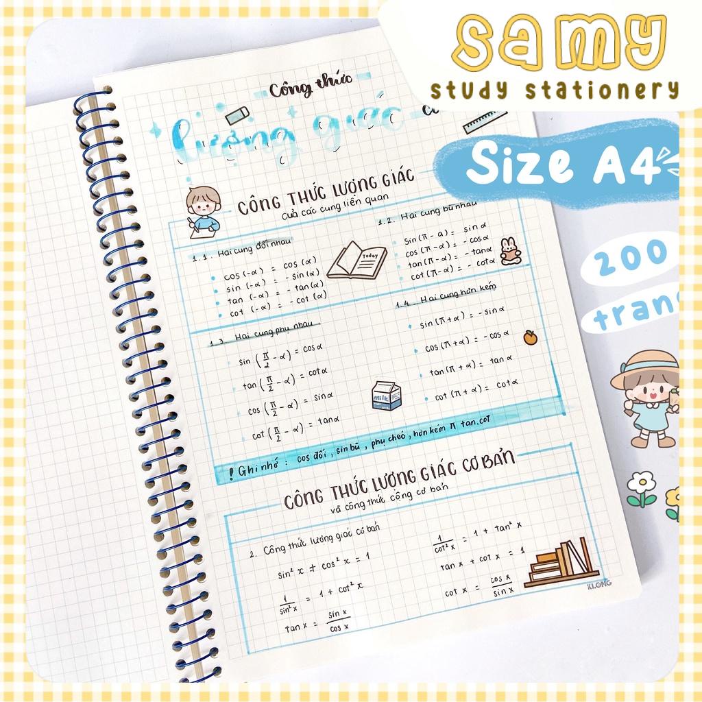 SỔ LÒ XO ĐƠN SIZE A4 SIÊU TO 200 TRANG DÀY 100GSM KHÔNG LEM GHI CHÉP TAKE NOTE BULLET JOURNAL KLONG