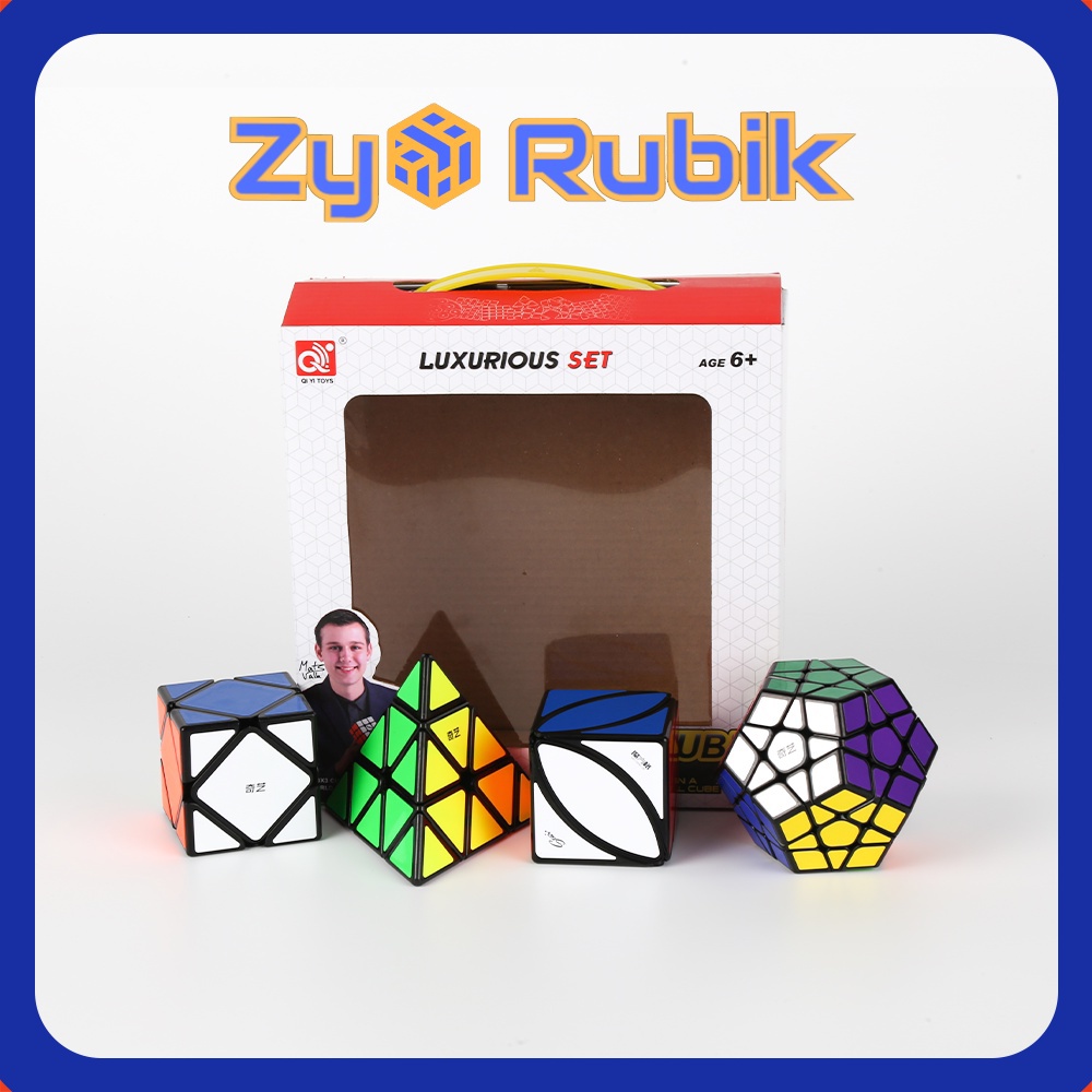 Combo 4 Rubik (Qiming A-Pyraminx,Qicheng A-Skewb,Qiheng-Megaminx,Ivy cube) Set 3 QiYi ( Viền Đen ) - ZyO Rubik