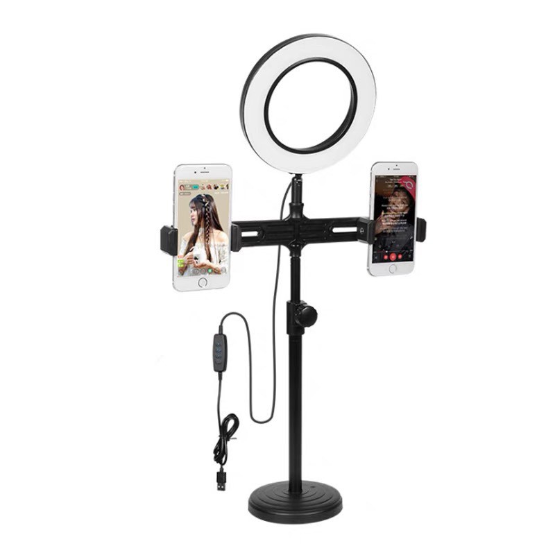 Đèn Livestream 16cm Để Bàn 3 Chế Độ Sáng - 2 kẹp điện thoại , Quay Tiktok, Make Up Bán hàng live stream chụp ảnh  16 cm