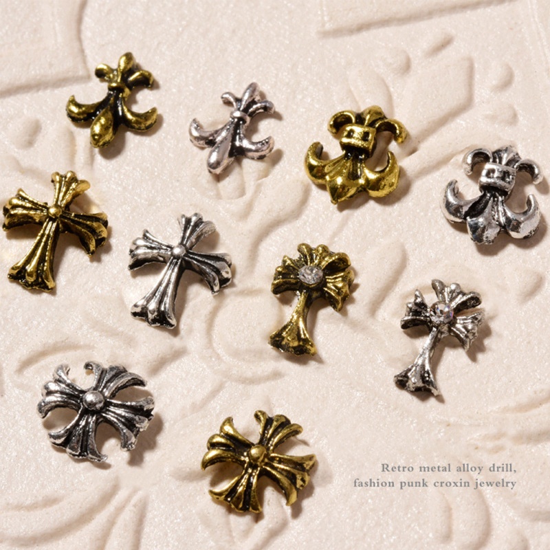 Phụ Kiện Trang Trí Móng Tay Hình Chữ Thập / Ong Màu Vàng / Bạc Phong Cách Gothic Ar