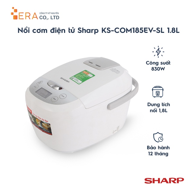 [Mã ELHADEV giảm 4% đơn 300K] Nồi cơm điện tử Sharp KS-COM185EV-SL 1.8L