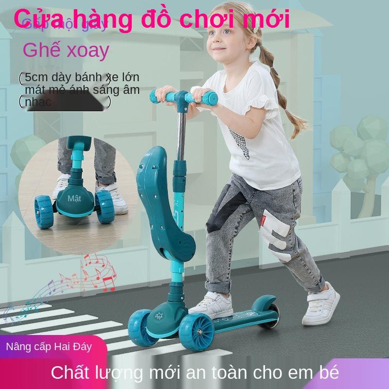 Xe trượt Scooter trẻ em 2-6-8-12 Tuổi Nháy Gấp Ba bánh băng Nam và Nữ bốn