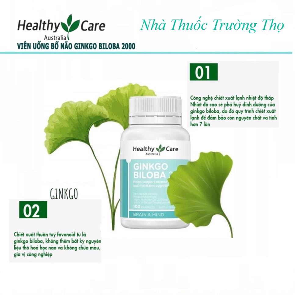 Bổ não Úc Healthy Care Ginkgo Biloba 2000mg 100 viên, hàng chính hãng