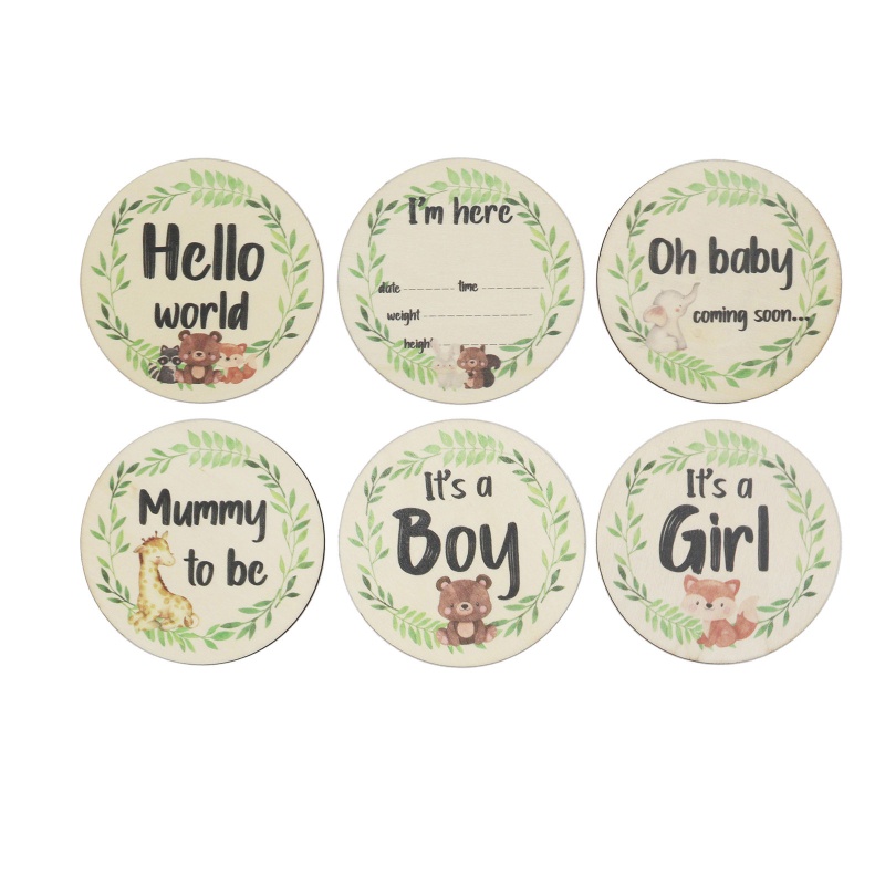 Set 6 Tấm Thẻ Đánh Dấu Cột Mốc Tháng In Họa Tiết Động Vật Hoạt Hình Cho Bé