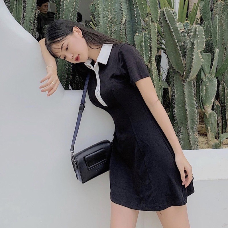 đầm polo cổ phối trắng