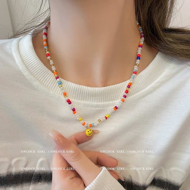 Vòng cổ Chuỗi Hạt Mặt Cười Nhiều Màu Sắc Thiết Kế Mới Đơn Giản Thanh Lịch Phong Cách Hàn Quốc
