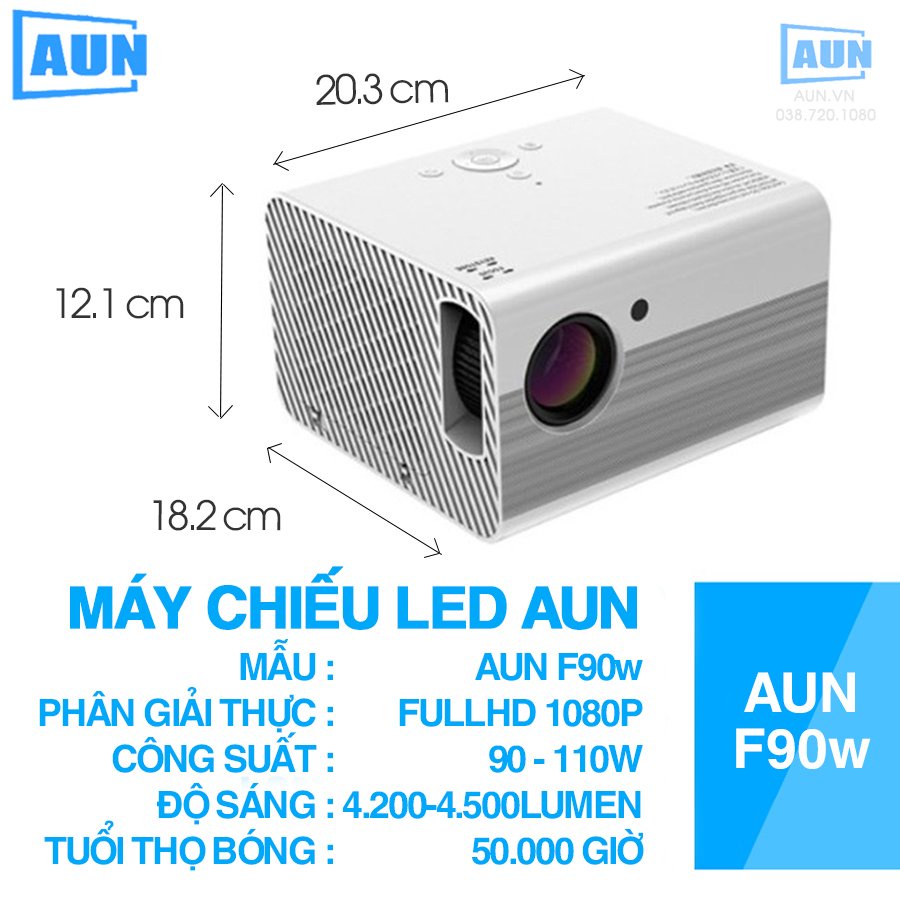 Máy chiếu mini Fullhd 1080p- AUN F90w- Phân giải thực chuẩn 1080p, độ sáng cao 4200 lumen, xem phim, chiếu phòng họp nhỏ