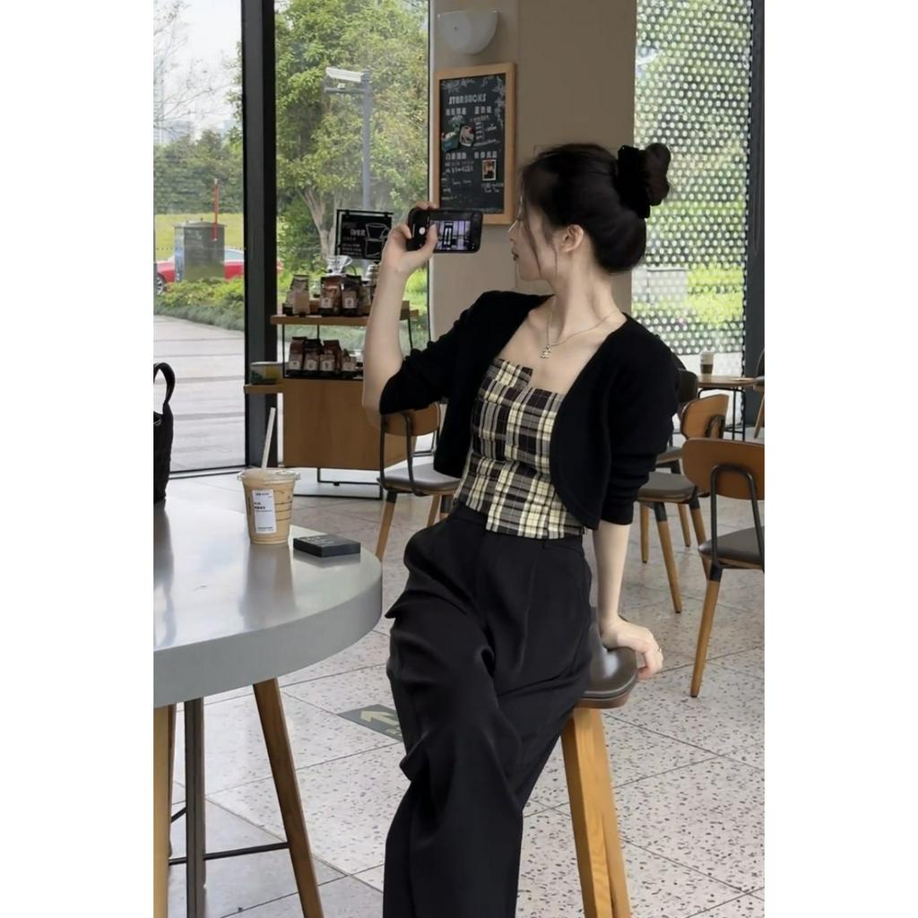 Áo Hai Dây Áo Quây Kẻ Caro Chun Lưng Chất Vải Thô Mềm Thoáng Mát S148