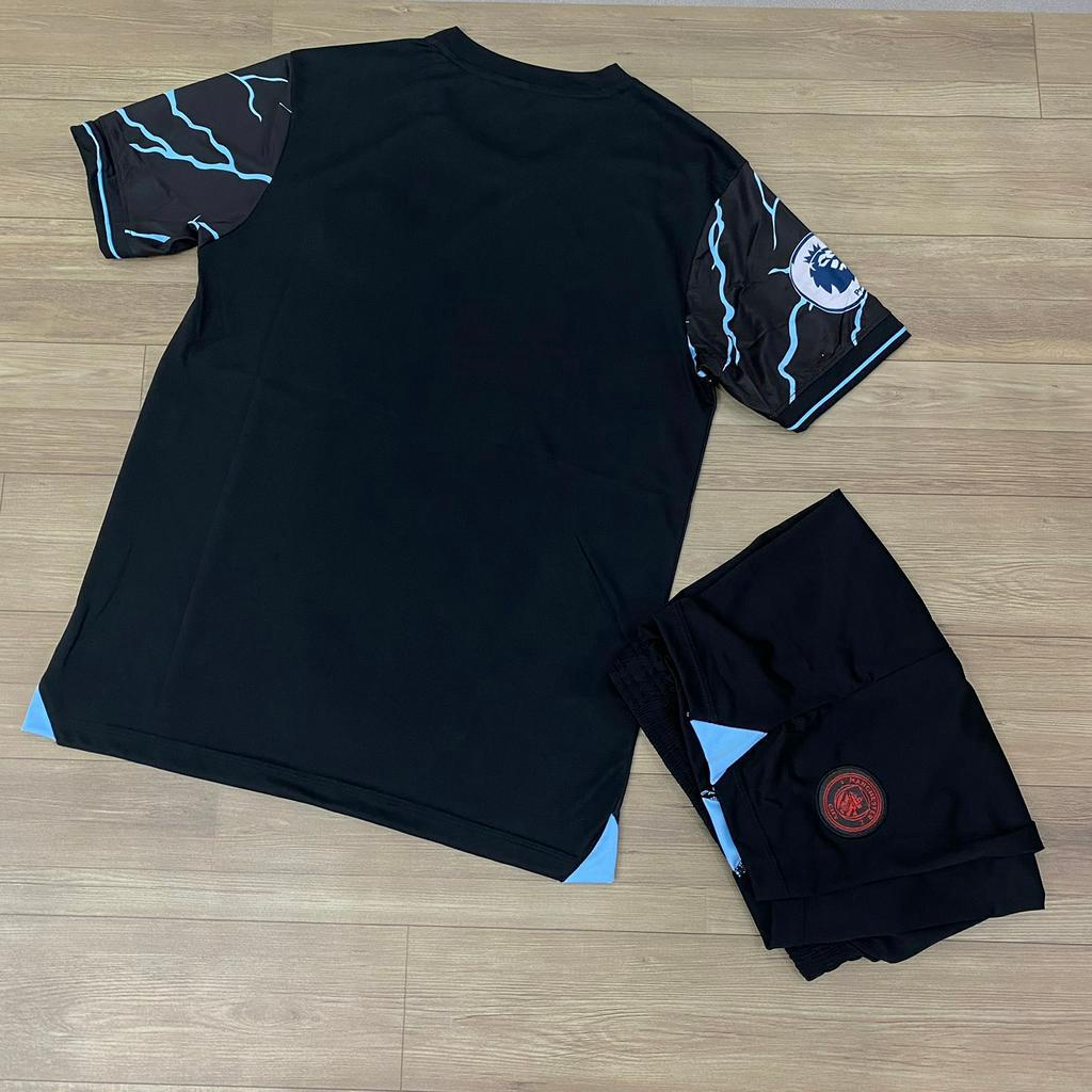 Bộ quần áo bóng đá Man City đen rằn xanh ngọc sân khách 2024 JP-FLG