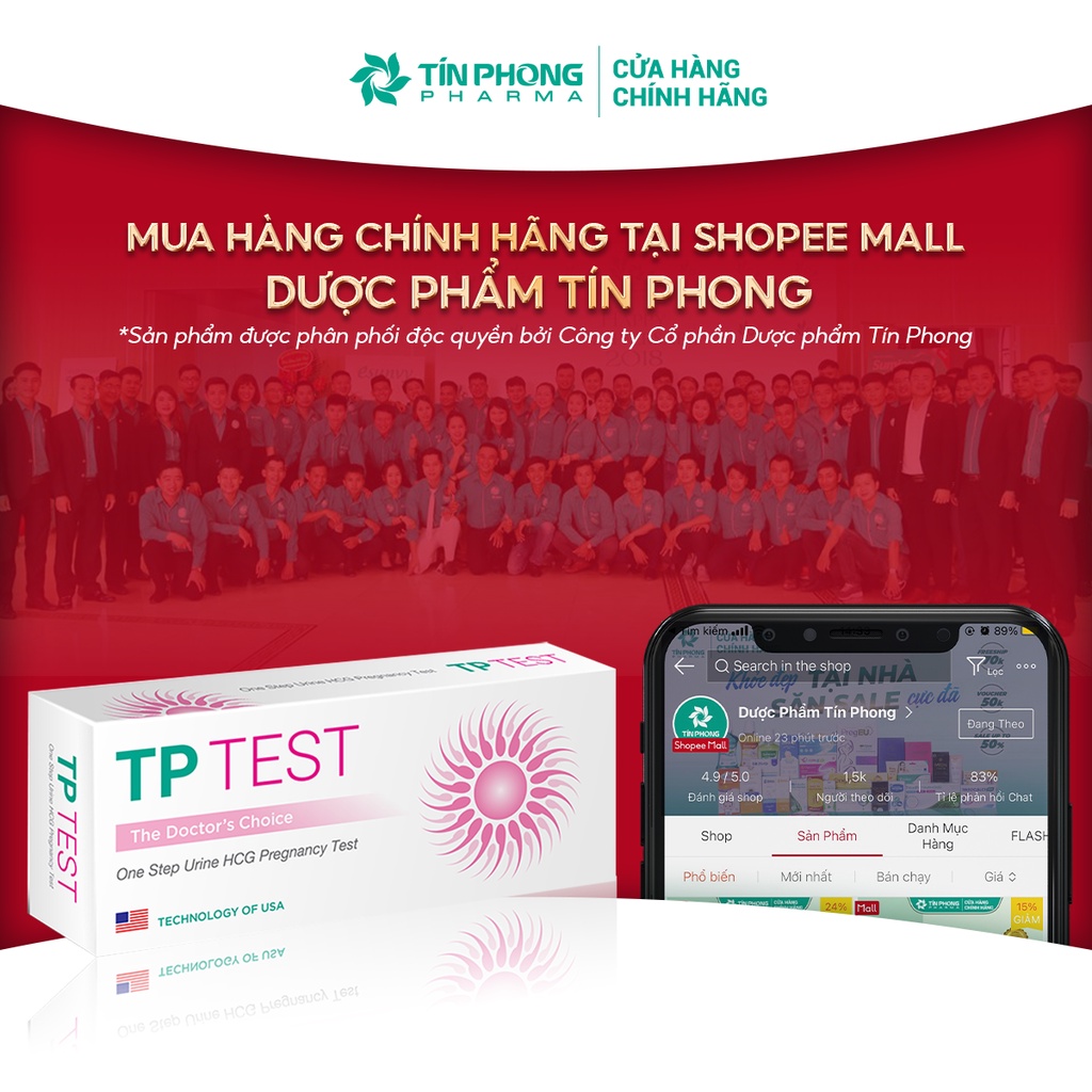 Que Thử Thai TP Test Tín Phong Giúp Phát Hiện Sớm Thai Kì Cực Kì Nhanh Chóng, An Toàn Dễ Sử Dụng Hộp 1 Que