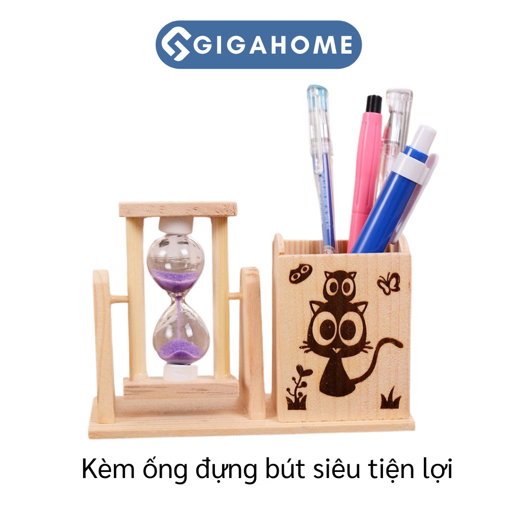 Đồng Hồ Cát Kèm Ống Đựng Bút Gỗ 1 Ngăn GIGAHOME Trang Trí Để Bàn 6244