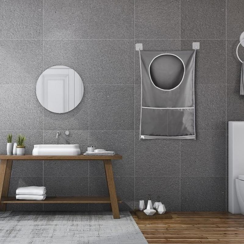 Giỏ Đựng Quần Áo Bẩn Dày Sức Chứa Lớn Chống Thấm Nước Có Móc Dán Cho Nhà Tắm