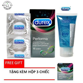[ CAM KẾT CHÍNH HÃNG ] Bộ Bao cao su Durex Performa 12s + 1 gel Durex Intimate - Tặng kèm 1 hộp 3S