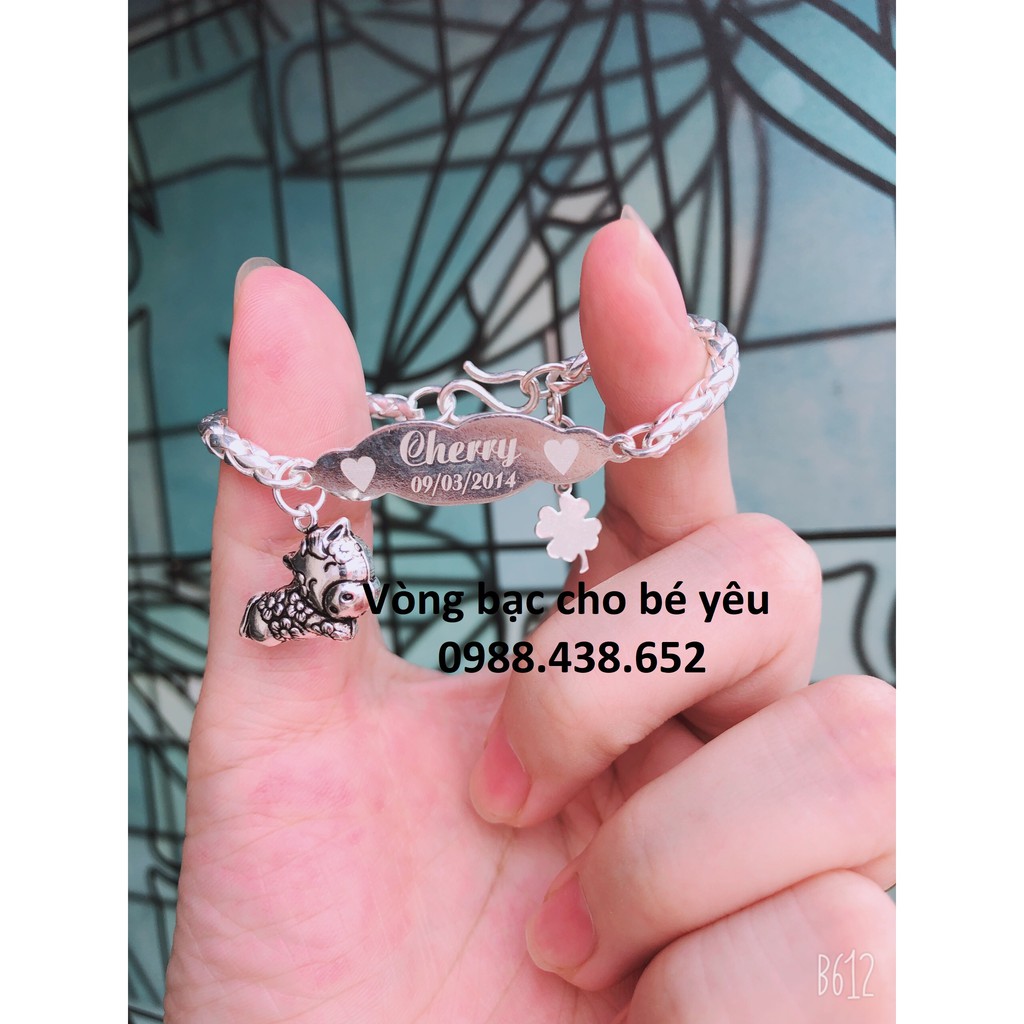 Lắc bạc ta khắc tên bé yêu VB4 mặt mây. Miễn phí khắc tên - HaLi Jewelry