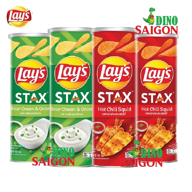 Combo 4 Hộp Bánh Snack Khoai Tây Lay's Stax Thái Lan 105g Mix 2 vị Mực Sốt Cay Và Kem Chua Hành