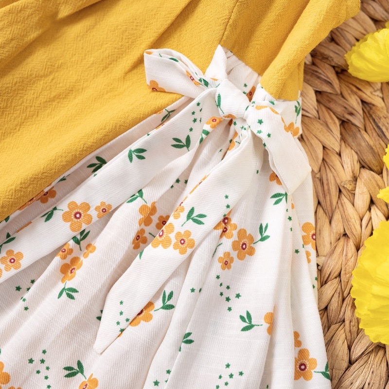 Váy cho bé gái,Vải thô cara phối hoa xinh xắn cho bé từ 9-35kg