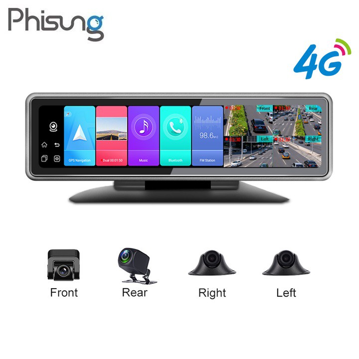 Camera hành trình 360 độ gắn gương và taplo ô tô cao cấp Phisung T88, tích hợp 4G, Wifi, GPS,.. ( Bảo hành 12 tháng)