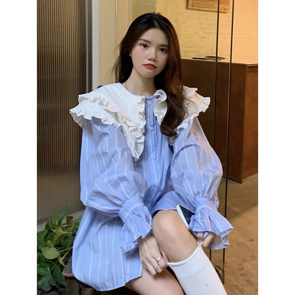 Áo Sơ Mi Cổ Áo Bèo From Rộng ( ODER + KÈM ẢNH THẬT )