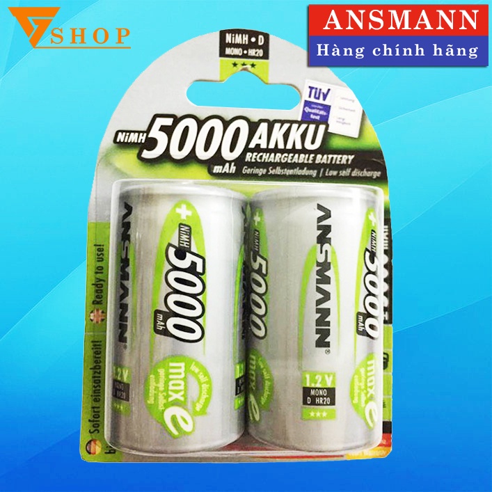 Pin sạc đại D Ansmann MaxE 5000mAh - Vỉ 2 viên