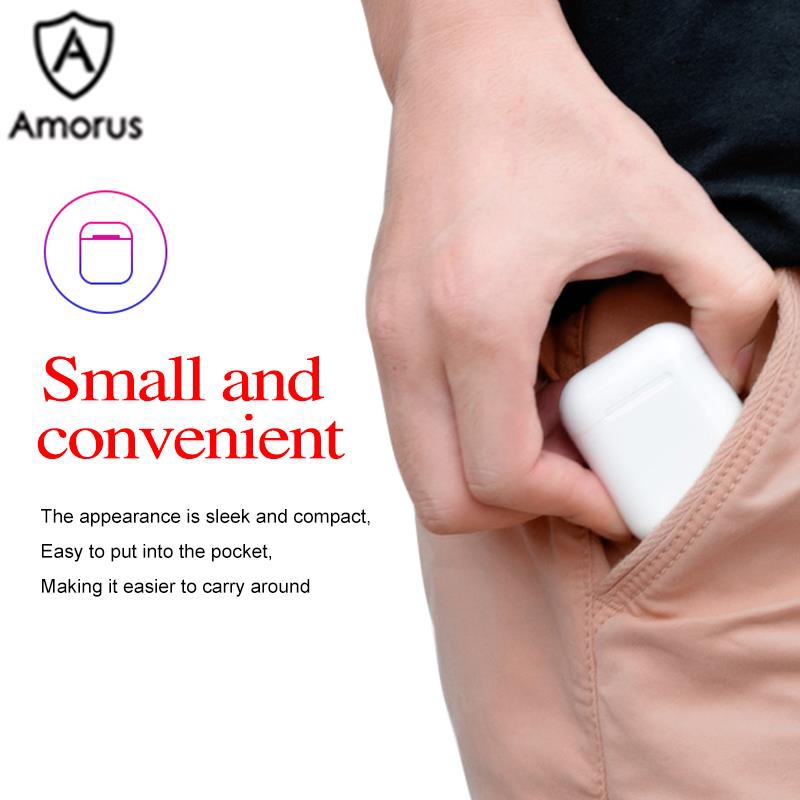 Tai Nghe Hai Tai Amorus Bluetooth 5.0 TWS Điều Khiển Cảm Ứng Thông Minh Kèm Hộp Sạc Màu Trắng