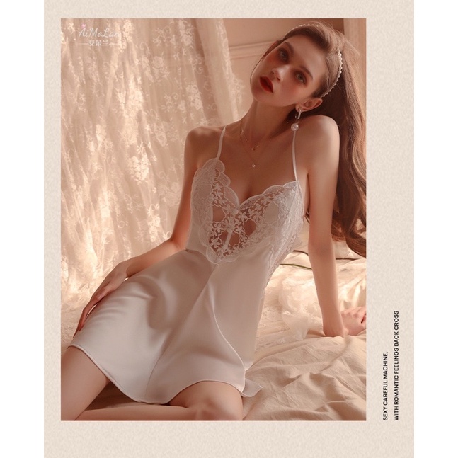 Váy ngủ lụa mềm mỏng mát ren ngực sexy M187