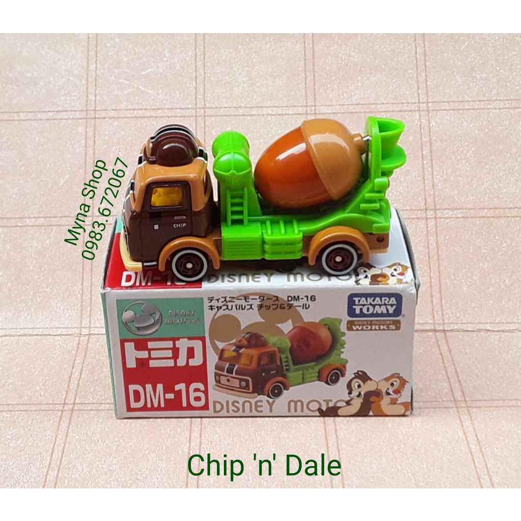Đồ chơi mô hình tĩnh xe tomica, Chip 'n' Dale, xe trộn bê tông, có hộp, tặng hộp PVC