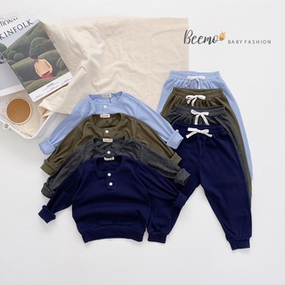 Set bộ quần áo dài tay Beemo vải thun trơn mềm mịn, co giãn 4 chiều cho bé trai bé gái từ 1 đến 6 tuổi - 21B123