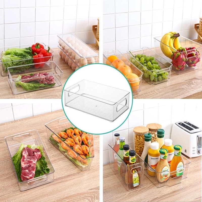 Hộp Nhựa Trong Suốt Cỡ Lớn Có Tay Cầm Có Thể Xếp Chồng Đựng Thực Phẩm Trong Tủ Lạnh 3 Kích Cỡ