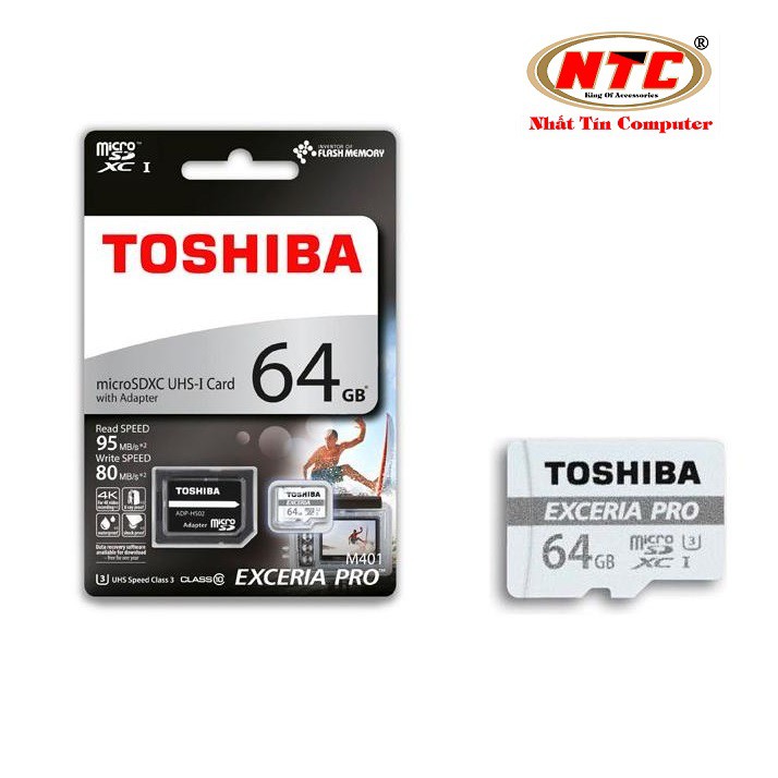 Thẻ nhớ MicroSDXC Toshiba Exceria Pro M401 64GB UHS-I U3 4K 95MB/s (Trắng)