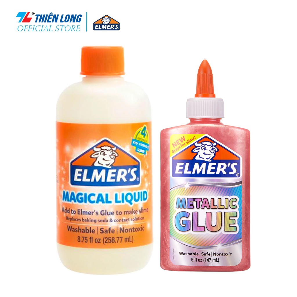 Combo Keo Metallic Glue ánh nhũ - ánh kim Elmer's 147ml &amp; Dung dịch Elmer's tạo Slime 258.77ml