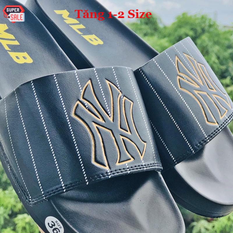 Dép unisex 𝐌𝐋𝐁 𝐍𝐘❤️FREESHIP + Hộp❤️ dép mlb quai ngang thể thao nam nữ hot trent, kèm tem tag mác đầy đủ,mlb Ny trơn-đen