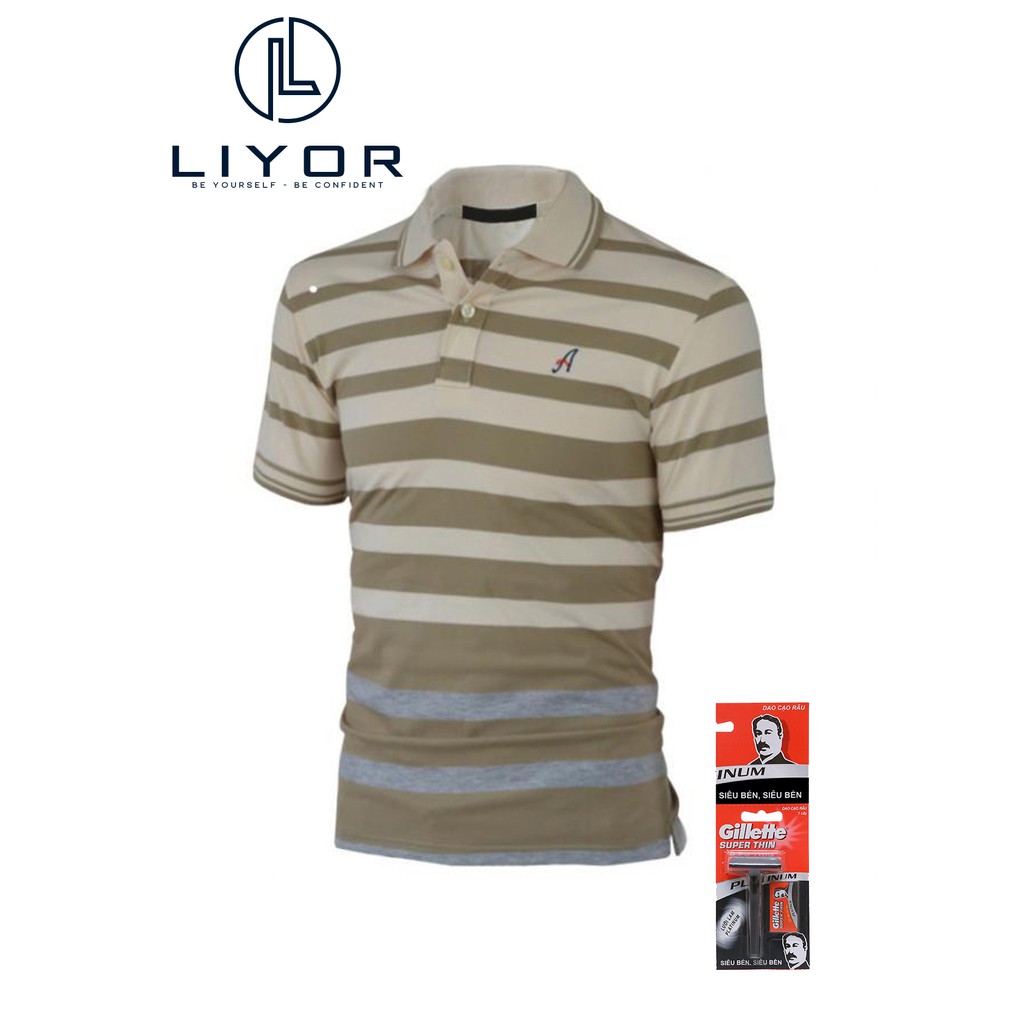 [TẶNG DAO CẠO RÂU]Áo thun nam có cổ thêu dập nổi chữ A phù hợp với dáng người từ 50kg-83kg (nhiều màu) Liyor