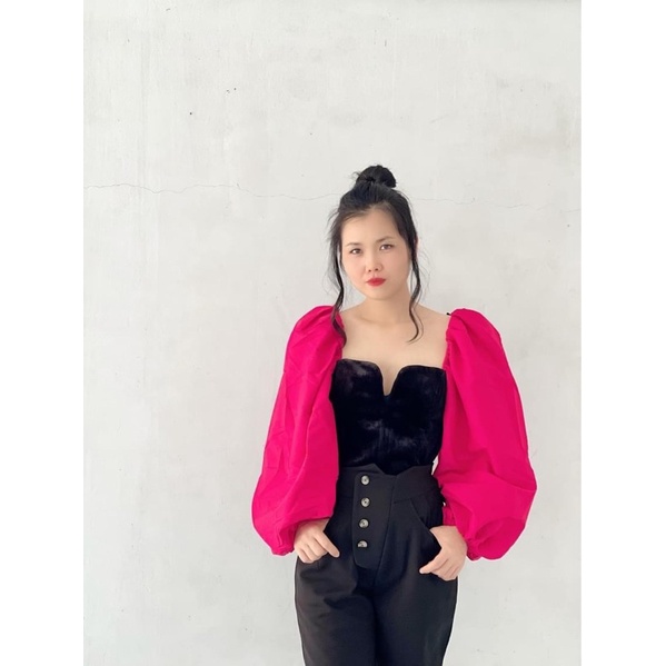 Áo kiểu cổ V tay phồng - A05