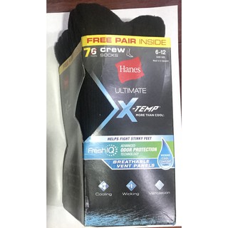 Bộ 7 đôi tất đen nam Hanes Ultimate X-Temp Crew Socks