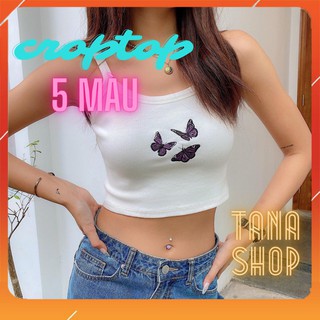 Áo thun croptop 2 dây Butterfly 🎁FREESHIP🎁 Áo thun croptop nữ 2 dây tay ngắn thun gân