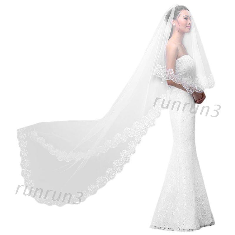 Khăn voan một lớp màu trắng thêu hoa dài 3m dành cho cô dâu