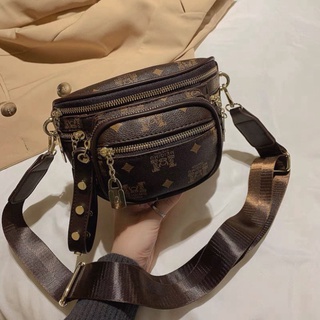 Túi xách nữ ulzzang đeo bụng, túi đeo chéo thời trang 4 ngăn dây vải da pu họa tiết cực xinh