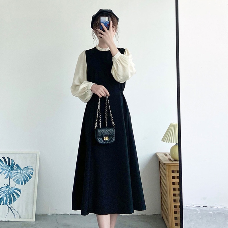 Đầm IELGY tay dài cổ tròn dáng ôm phong cách Hồng Kông cổ điển cho nữ