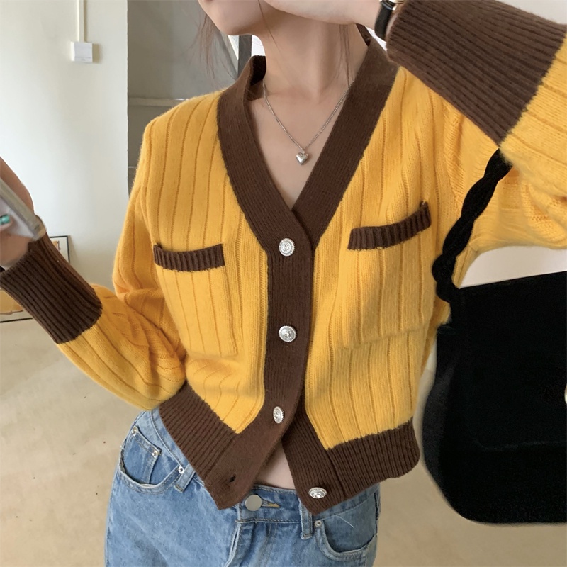 ZHELIHANGFEI Áo Khoác Cardigan Dệt Kim Tay Dài Cổ Chữ V Eo Cao Trẻ Trung Quyến Rũ
