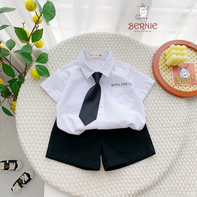 🌈Set bộ sơ mi trắng kèm cà vạt Bernie cho bé - set 3 chi tiết phong cách hàn quốc 🌈