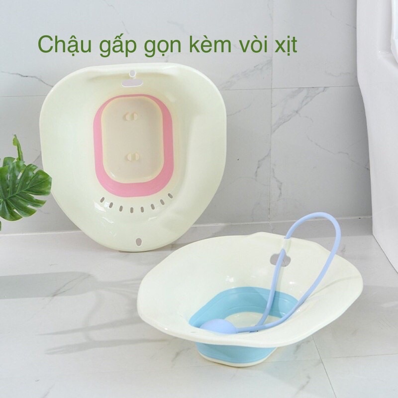 Chậu Xông Vùng Kín, chậu xông vùng kín phụ nữ gấp gọn kèm vòi xịt