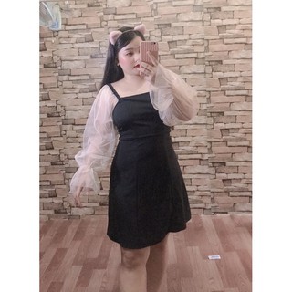 Bigsize Đầm phối tay lưới phồng